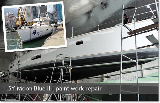 SY Moon Blue II: paint work repair boat refit Thailand Phuket